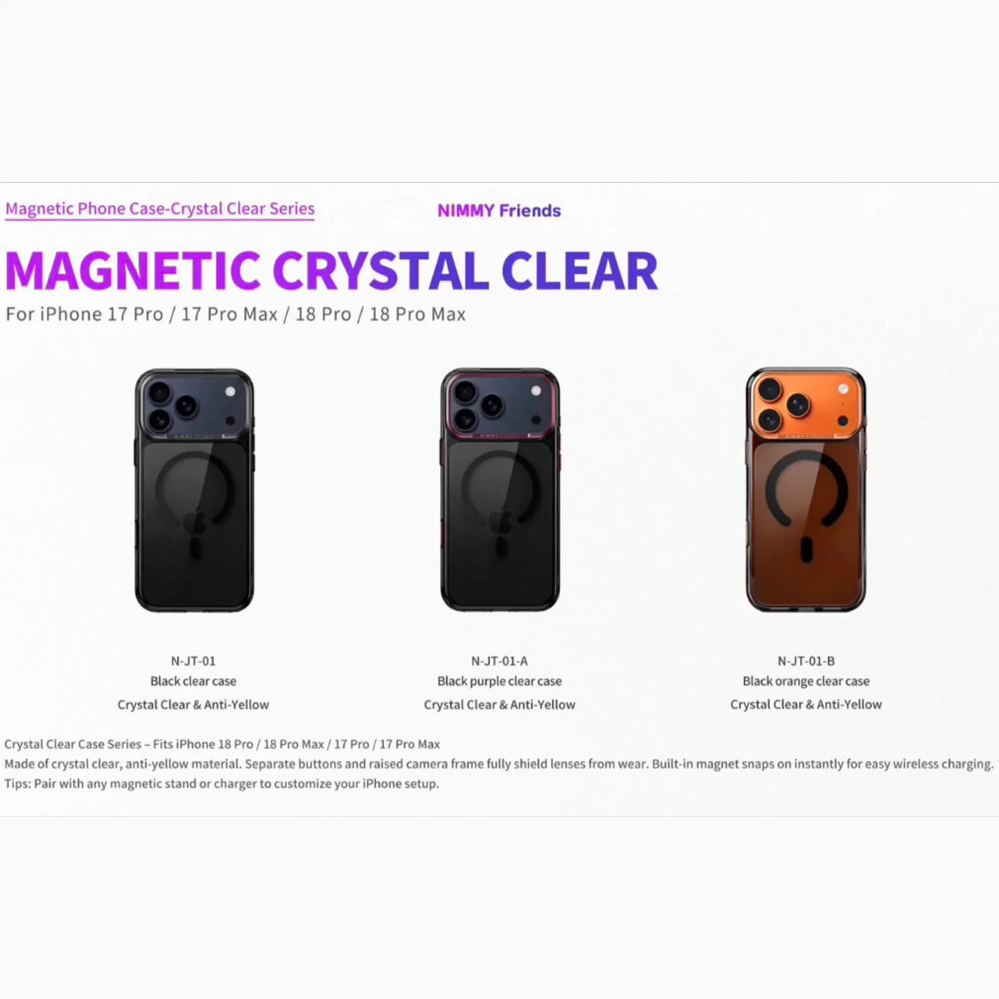 قاب نیمی شفاف دودی Nimmy Magnetic Crystal Clear آیفون