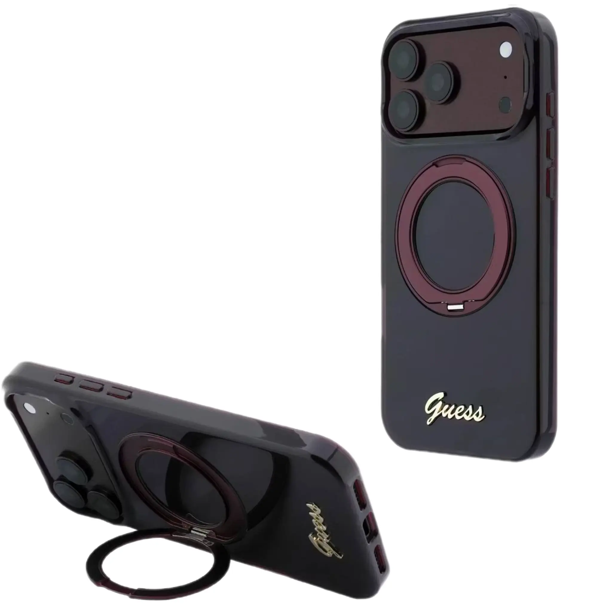 قاب Guess MagSafe IML Hard with Ring Stand & Script Metal Logo
