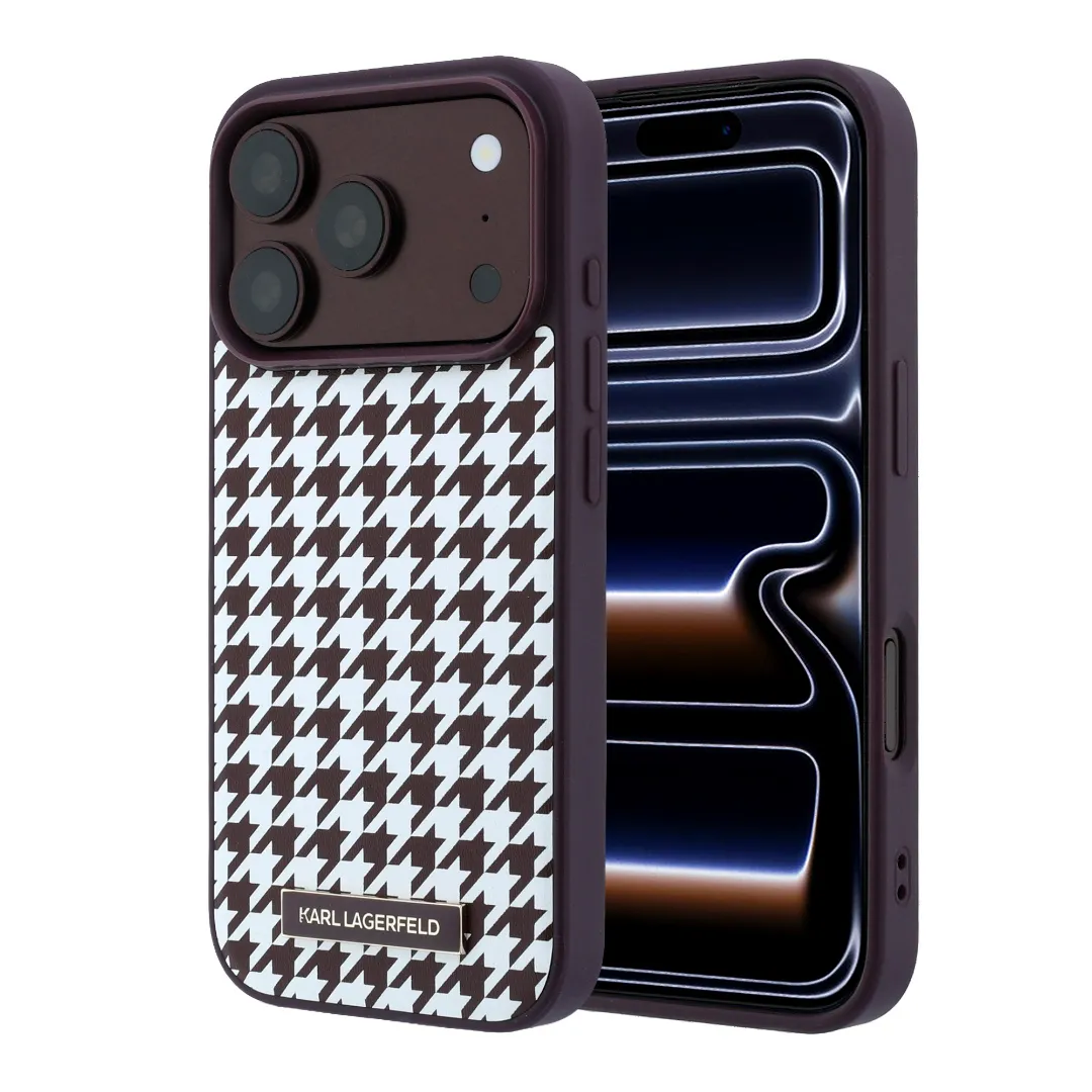 قاب کارل لاگرفلد Karl Lagerfel Smooth PU Magsafe Houndstooth With Resin Logo