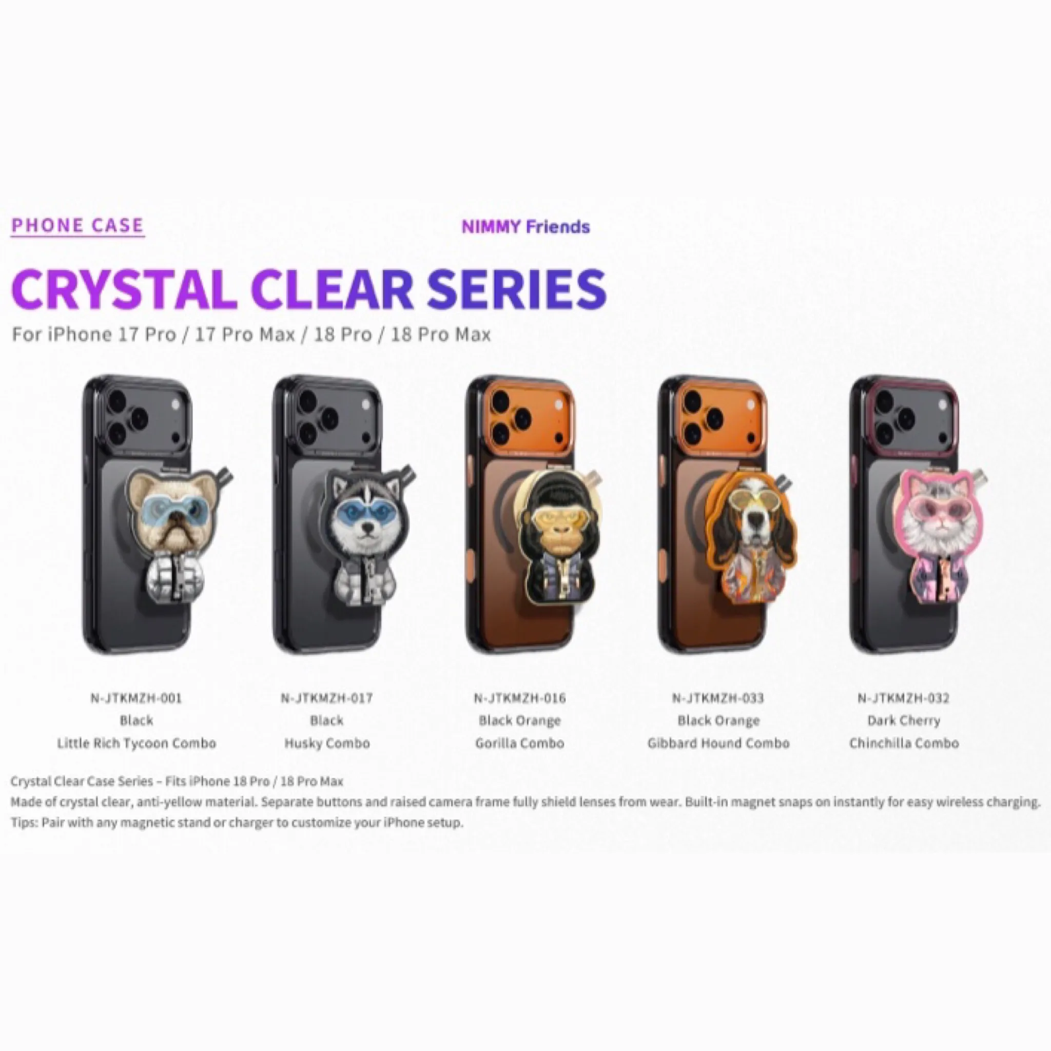 ست قاب دودی و استند مگنتی Glasses Series نیمی Nimmy Magnetic Crystal Clear آیفون سری 17 & 18