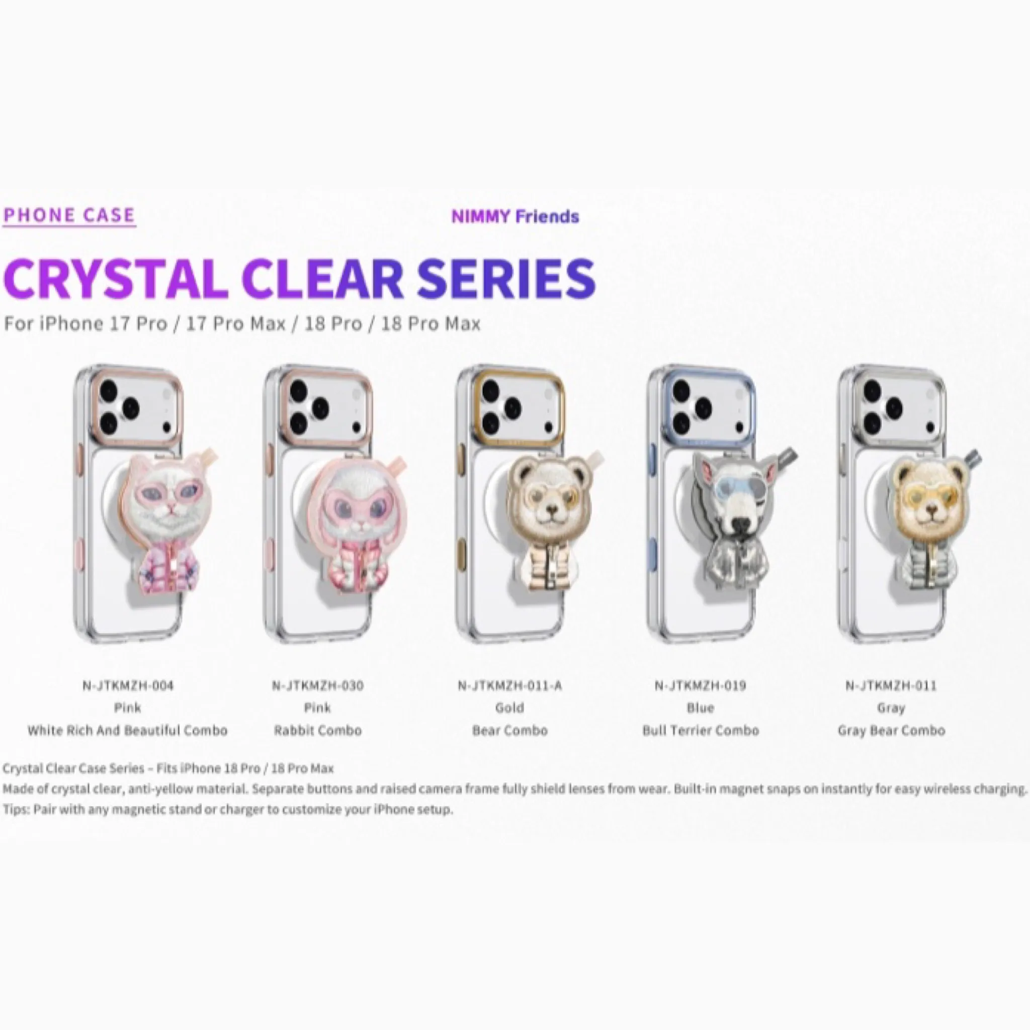 ست قاب شفاف و استند مگنتی Glasses Series نیمی Nimmy Magnetic Crystal Clear آیفون سری 17 & 18