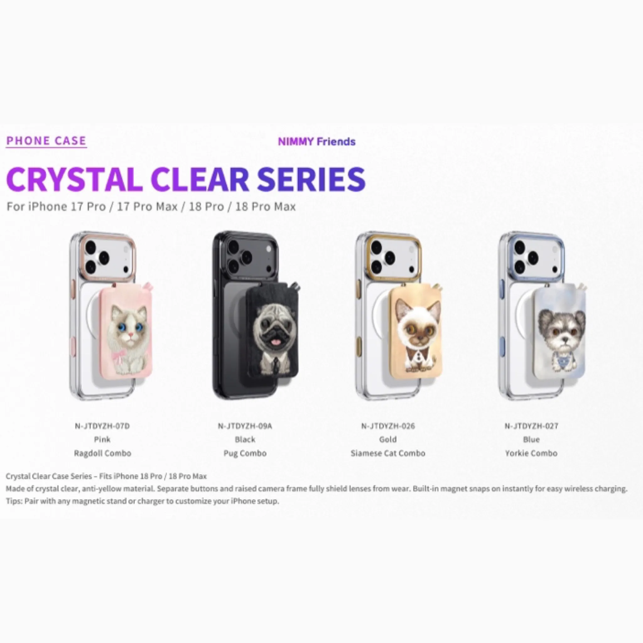 ست قاب شفاف و استند مگنتی Big Eye Cute Pets Series نیمی Nimmy Magnetic Crystal Clear آیفون سری 17 & 18